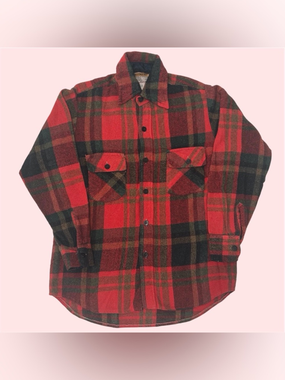 Vintage 70s Outbound Plaid Button Down Collared Shirt Wool Red Small